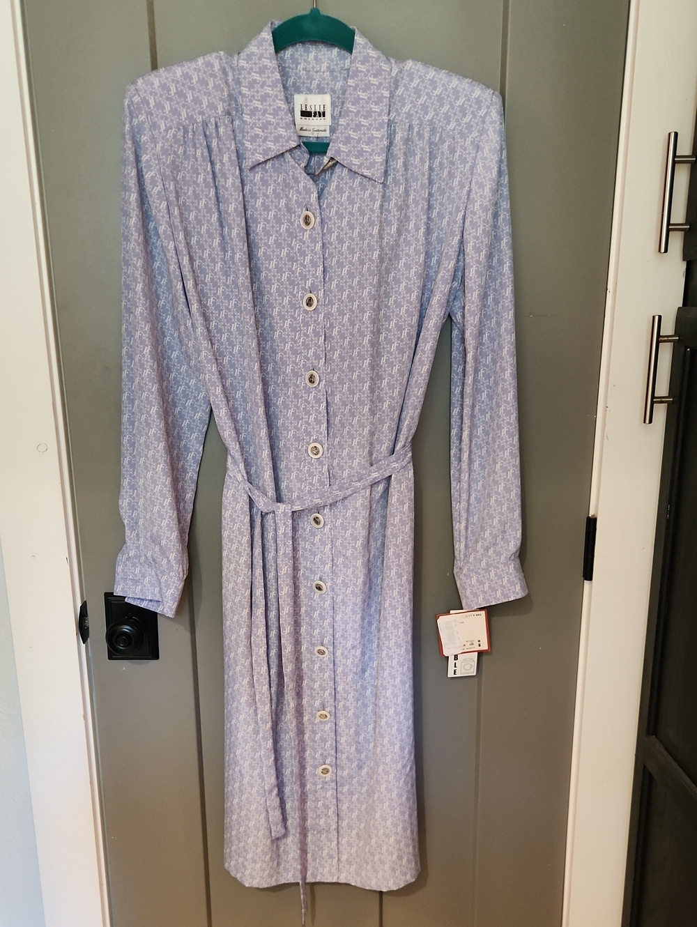 NEW/ Vintage monogram print shirt dress by Leslie Fay TAGS ATTACHED 12